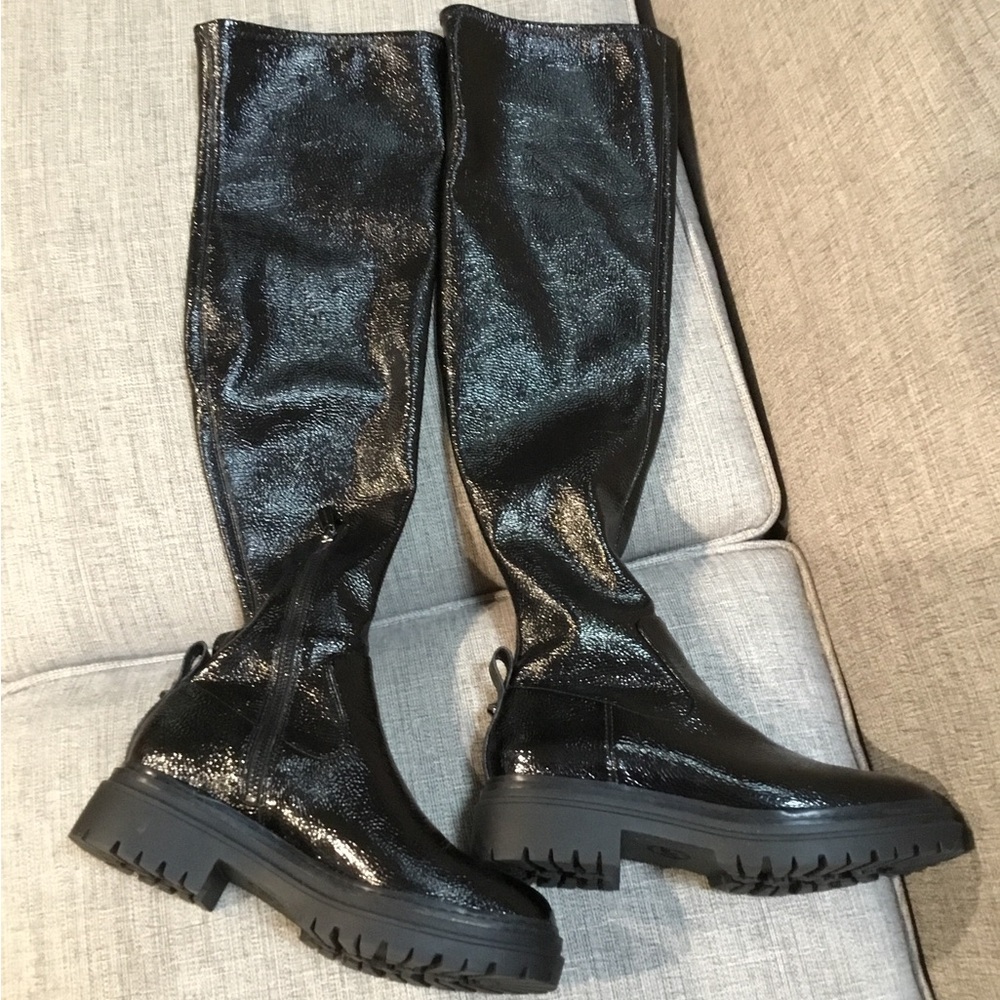 MICHAEL Michael Kors Black Patent Over-the-Knee Lug Sole Boots